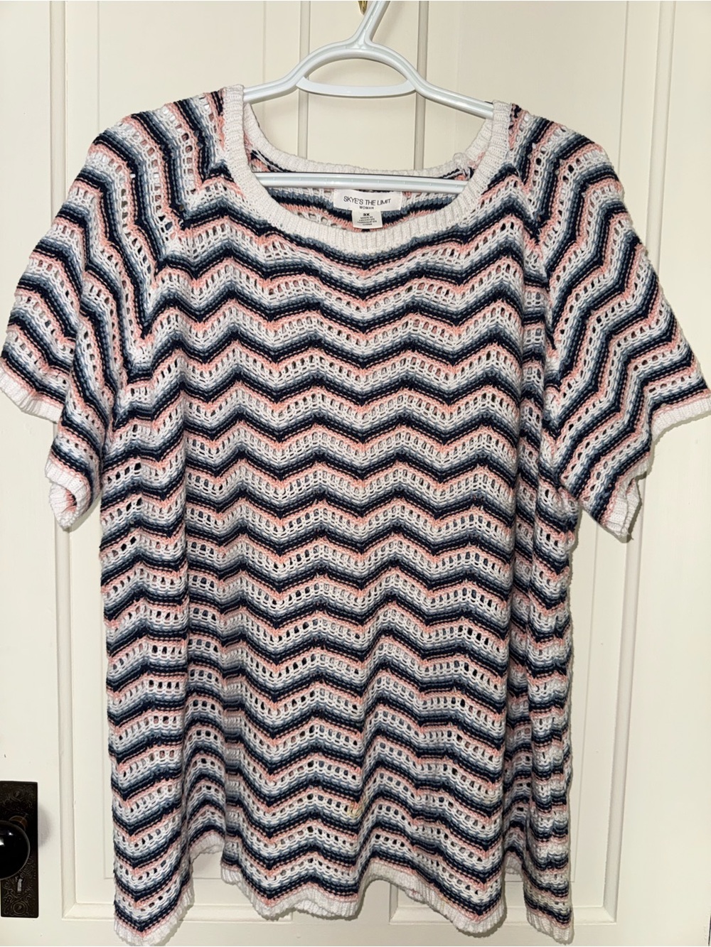 Skye's the Limit Chevron Short-Sleeve Top in Pink and Navy Plus Size 3X